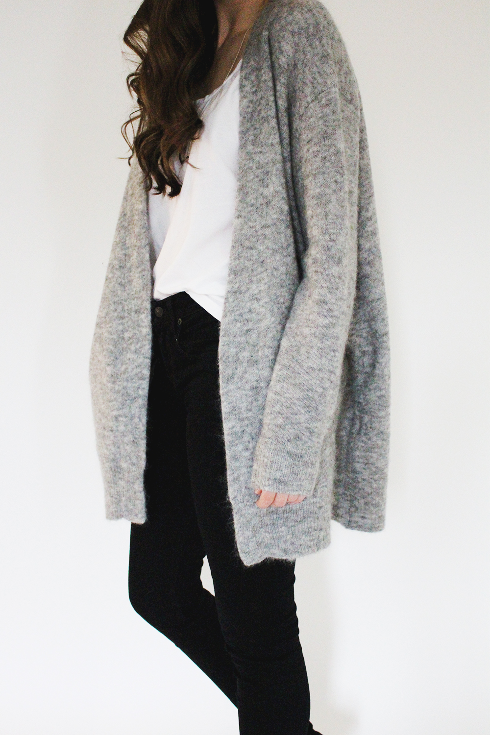 Light gray cardigan outfit sale